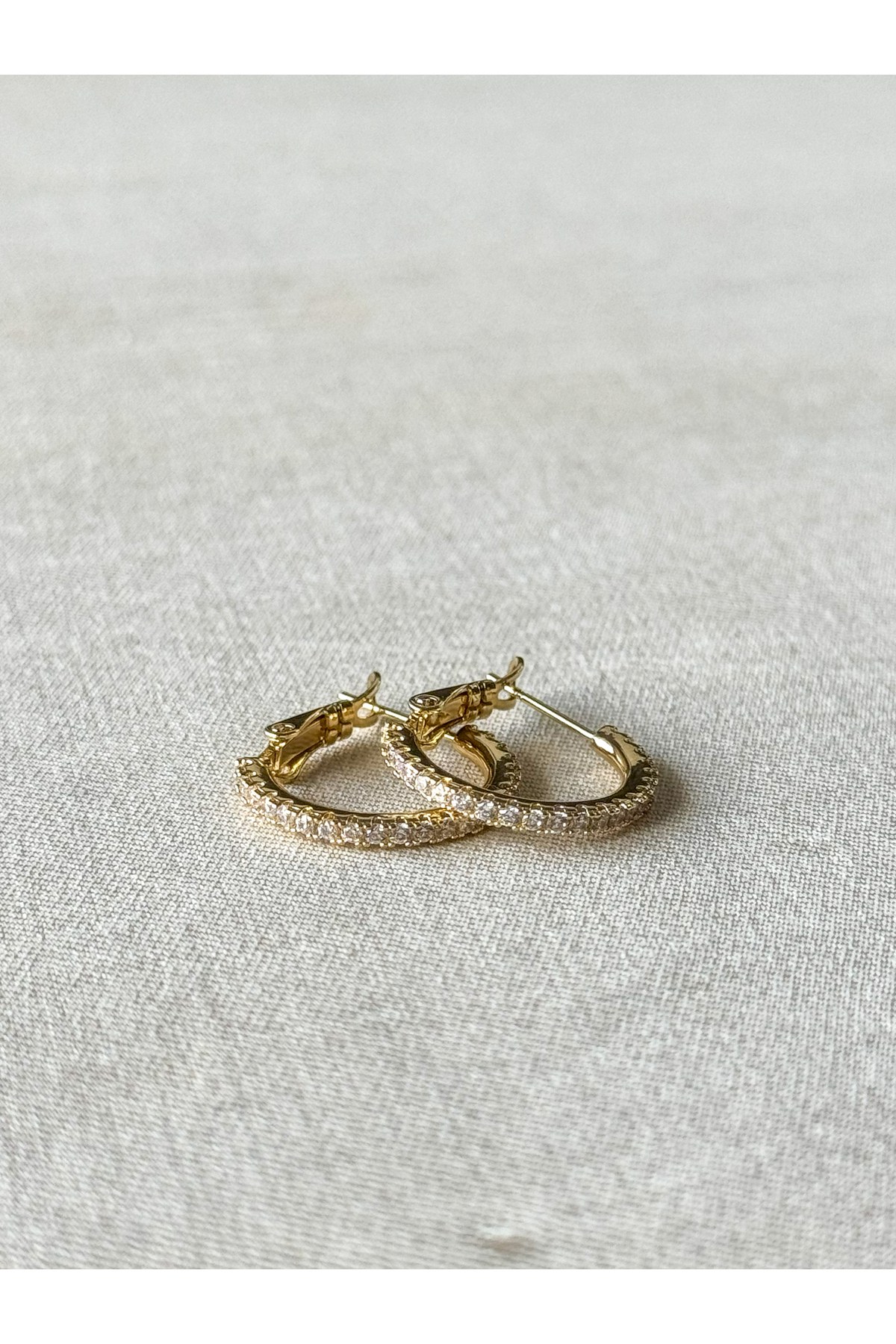 Çelik 14K Altın Kaplama Tamtur Taşlı Gold Halka Küpe